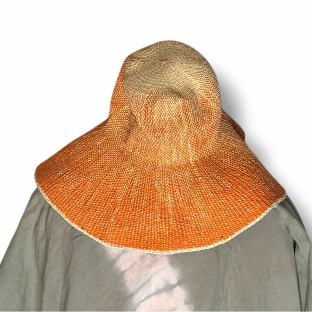 United Colors of Benetton Orange Ombre Woven Paper Yarn Sun Hat Size Small